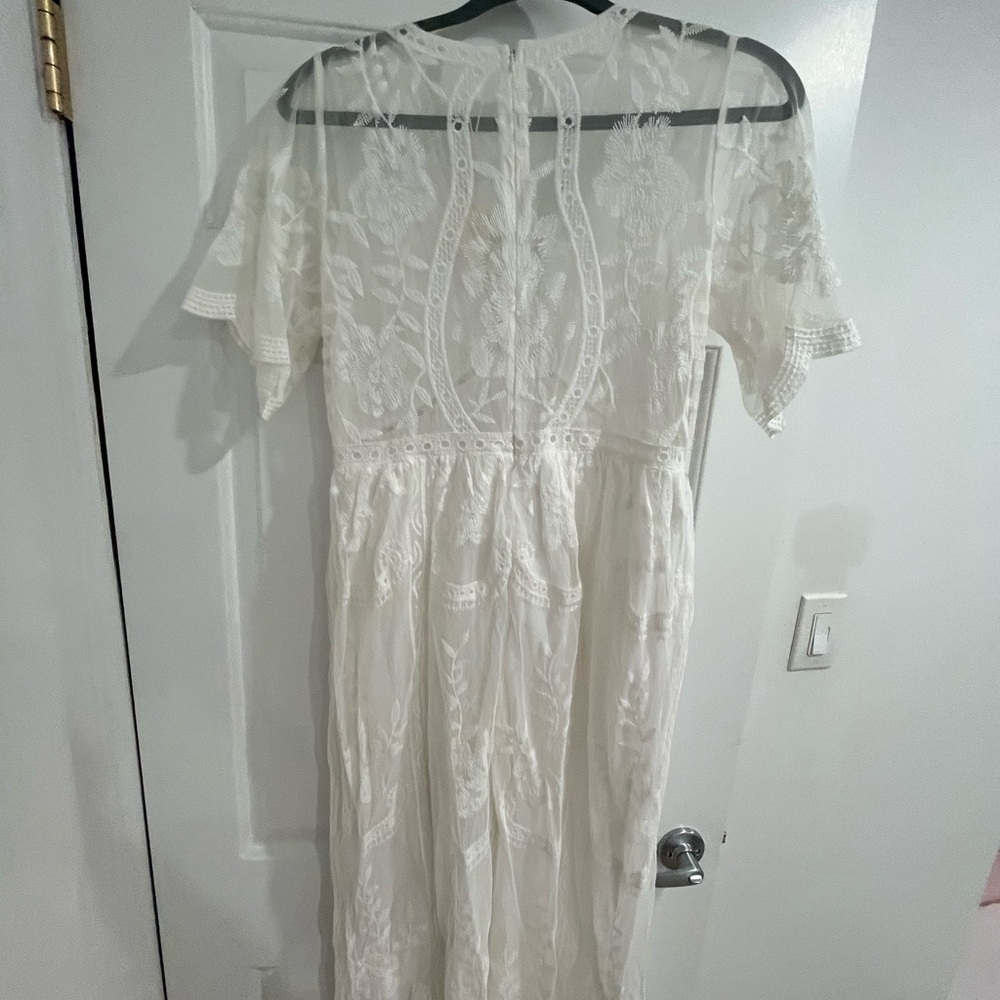 Pinkblush White Lace Mesh Overlay Maternity Maxi Dress - Picture 4 of 7